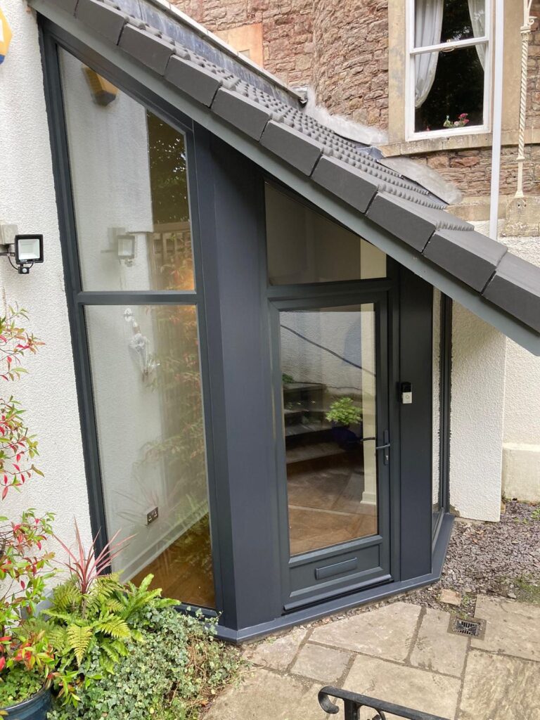 Uniquely-shaped anthracite front door